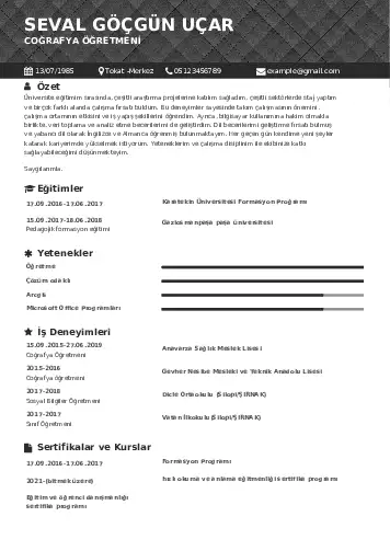 Coğrafya Öğretmeni CV Örnekleri cv indir